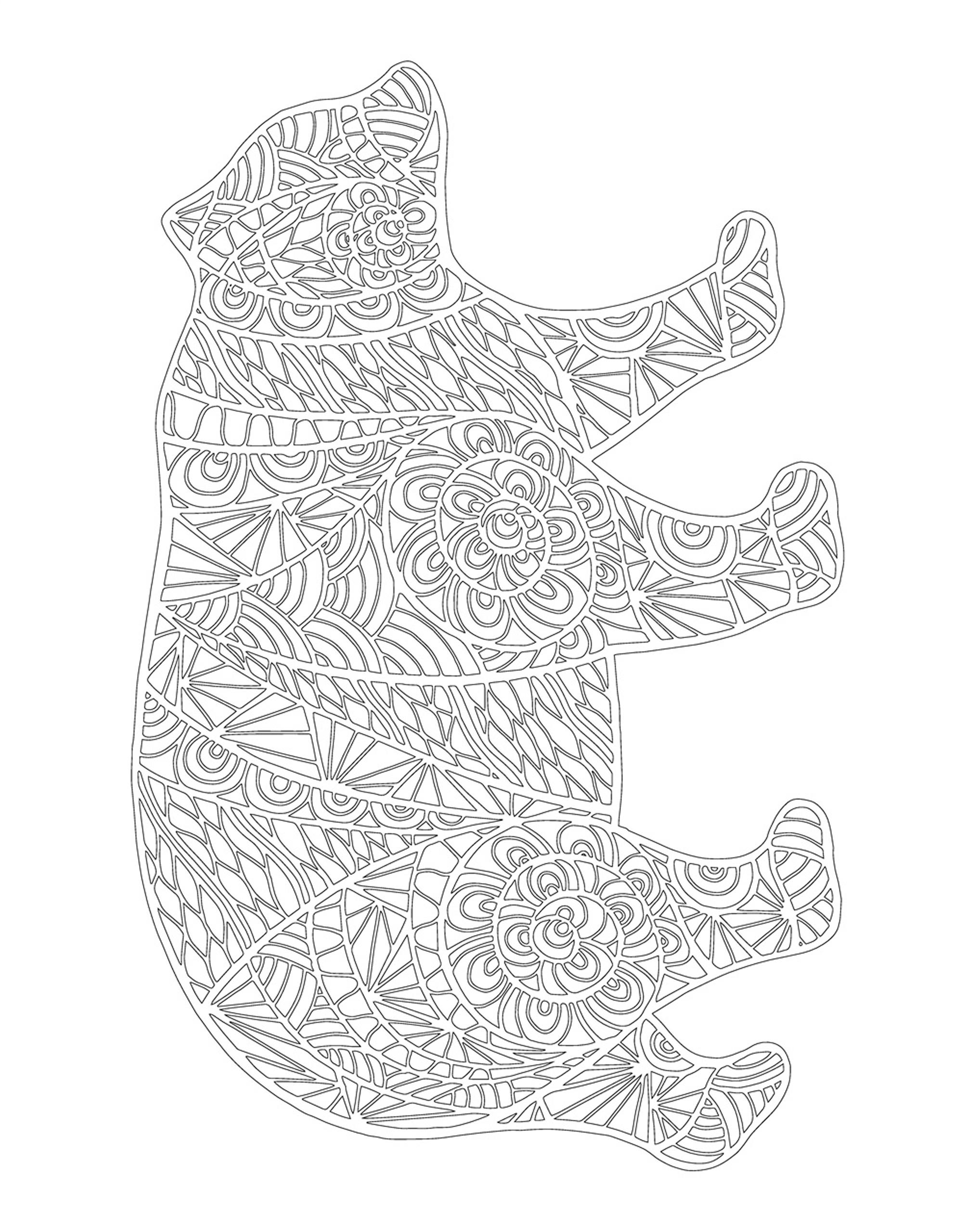 Раскраска Релакс медведь с узорами